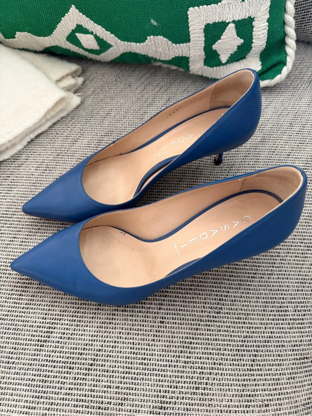 Casadei Royal Blue Pointed-Toe Leather Pumps